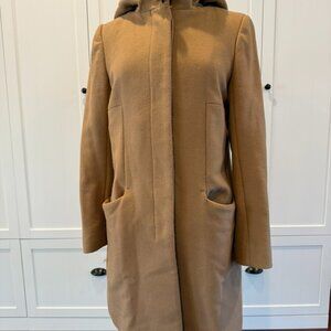 Babaton Camel Wool Cashmere Hooded Coat Toggle Closure (M)